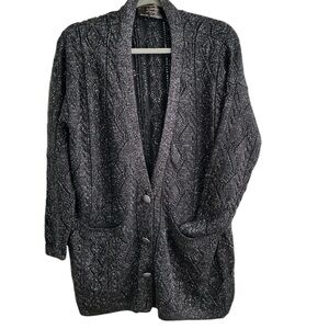 Free People New Romantics Sweater Black Sparkle Cardigan Oversized Small Petite
